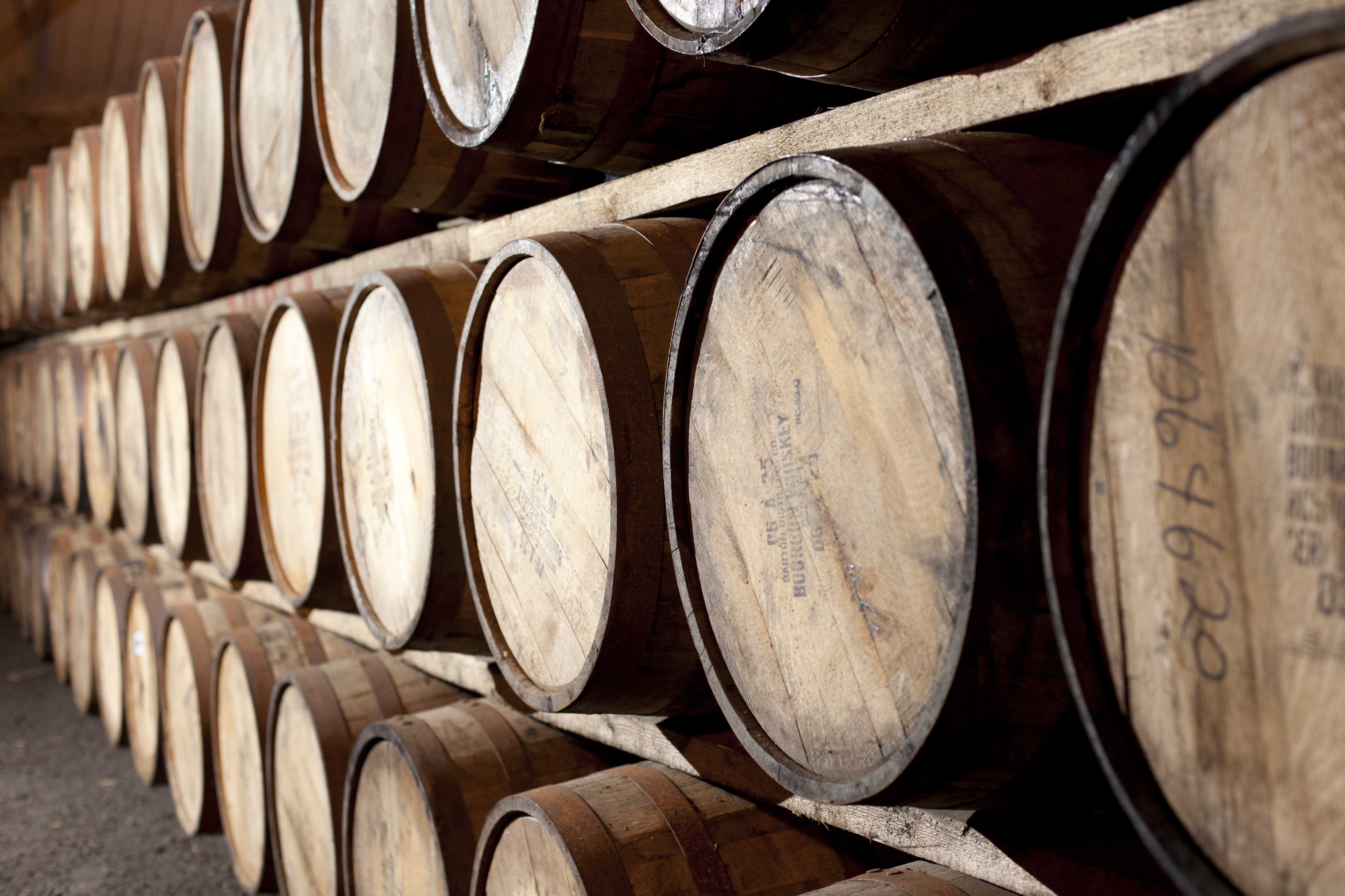 Casks maturing in a warehouse